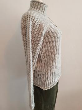 Preview: Merinopullover mit Stehkragen in Silbergrau